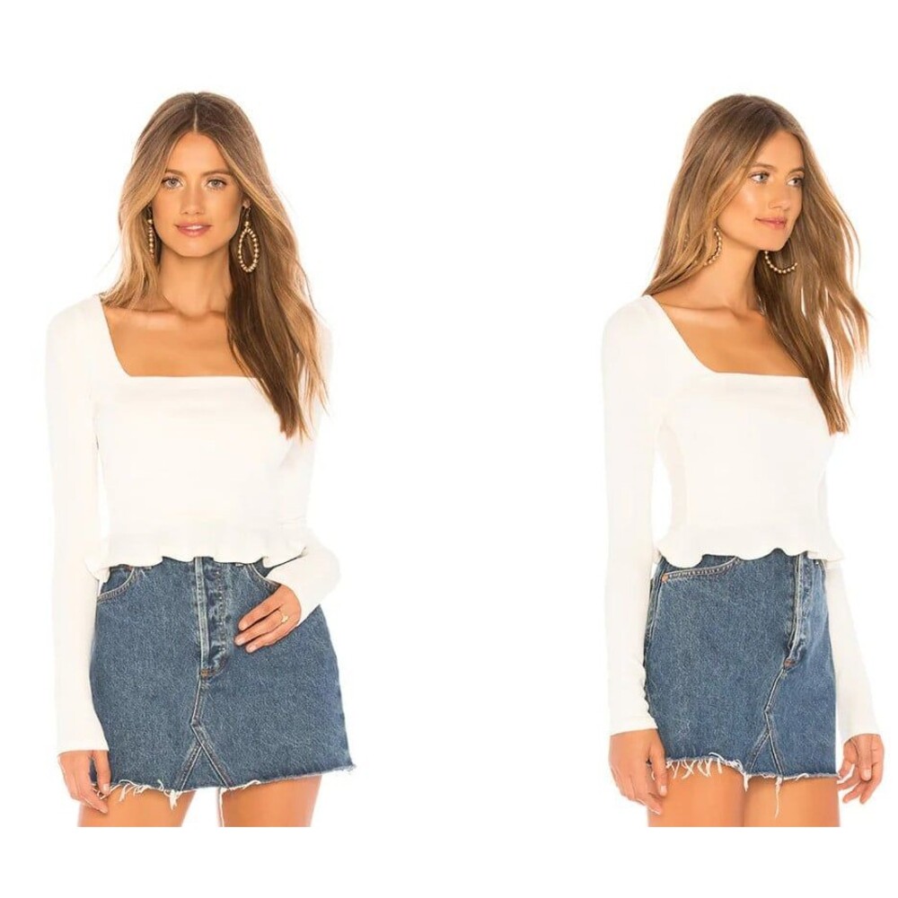 Superdown Priscilla Ribbed Top Flounce Hem Size S